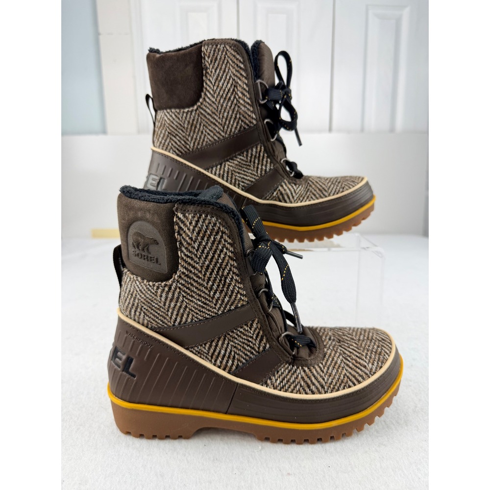 Sorel Women's Size 6 Waterproof Winter Boots Brown Herringbone Lace Up